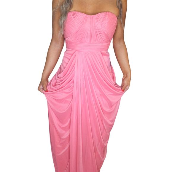 Pink Draped Gown Dress 4 Small Tube Top Layered Lined Strapless Prom Wedding - Picture 2 of 8